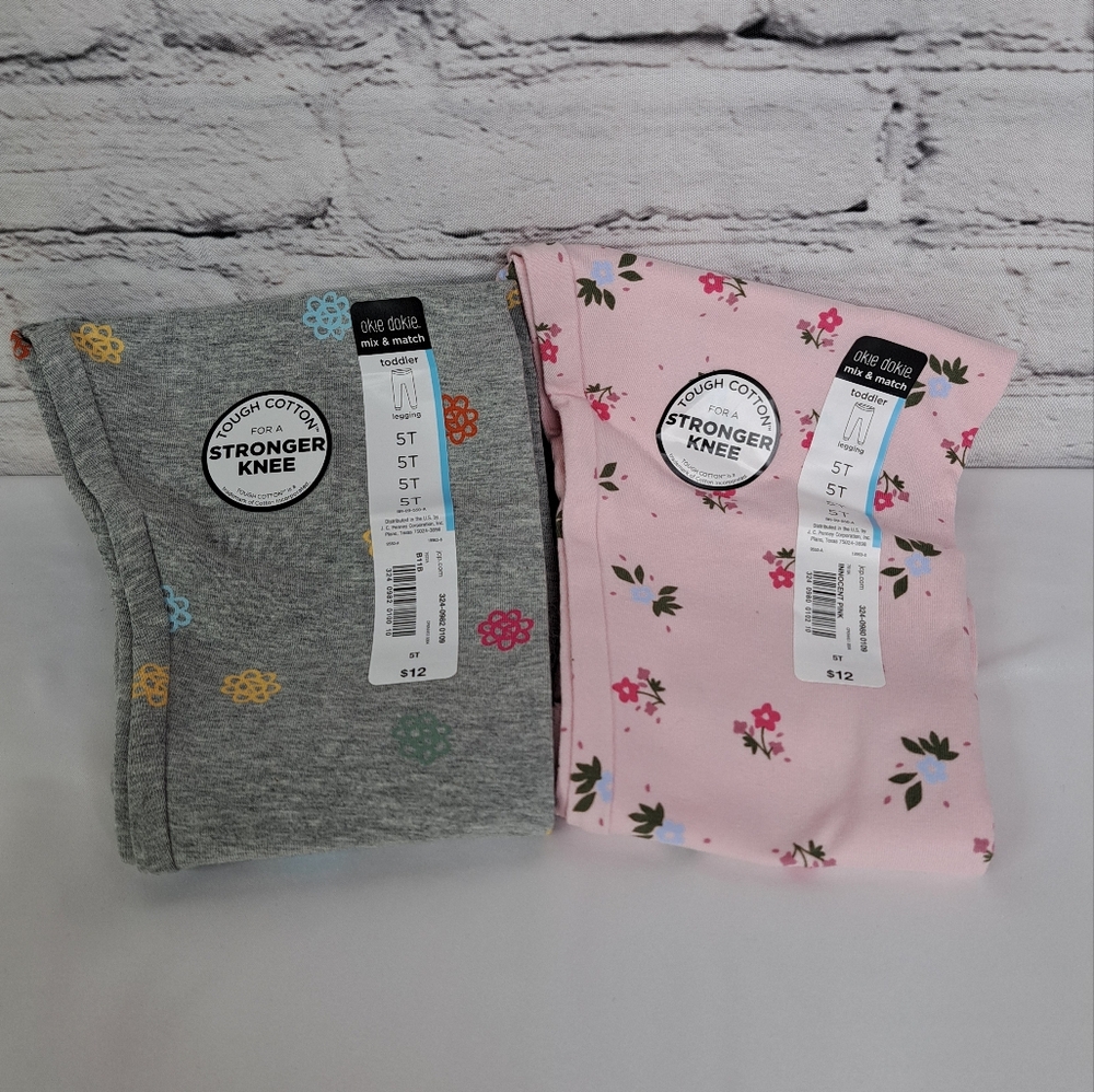 GIRL'S FLORAL LEGGINGS FULL LENGTH TOUGH KNEE PINK & GRAY 2-PIECE SET